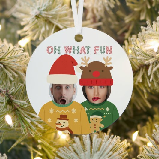 Ugly Christmas Sweater Funny Face Personalized Metalen Ornament (Insitu)