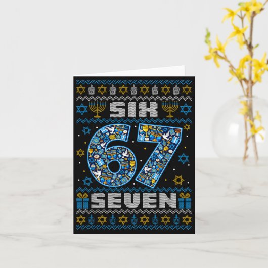 Ugly Christmas Sweater Happy Hanukkah Chanukkah Si Kaart (Gele Bloem)