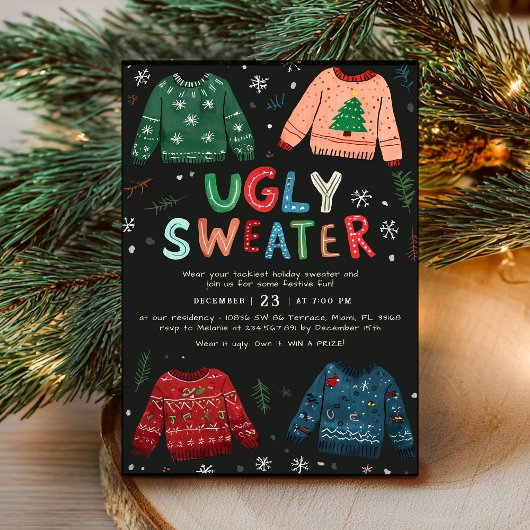 Ugly Christmas Sweater Holiday Party Invitation Kaart