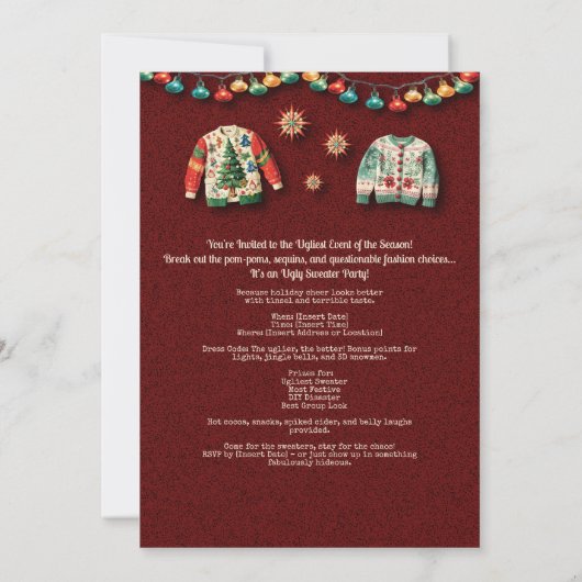 Ugly Christmas Sweater Holiday Party Kaart (Achterkant)