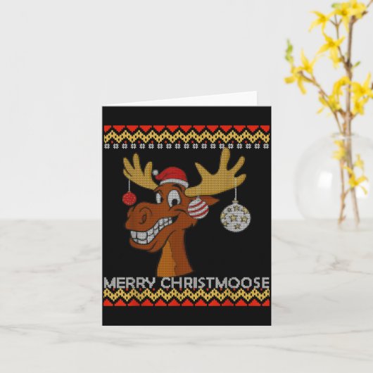 Ugly Christmas Sweater I Merry Christmoose Funny M Kaart (Gele Bloem)