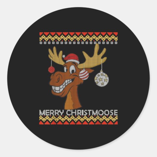 Ugly Christmas Sweater I Merry Christmoose Funny M Ronde Sticker (Voorkant)