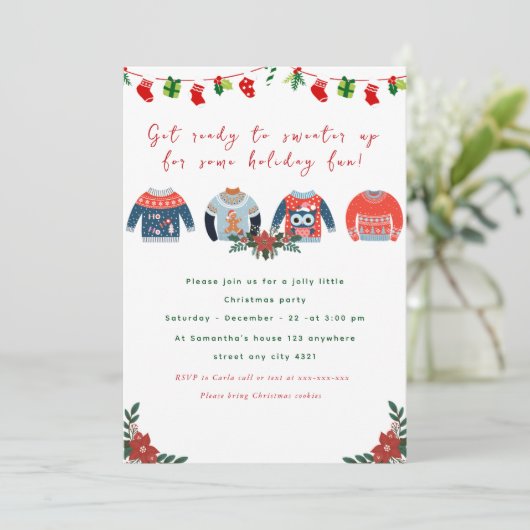 Ugly Christmas Sweater Party Fun Holiday Kaart (Staand voorkant)