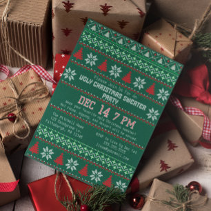 Ugly Christmas Sweater Party Gebreide Sneeuwvlok Kaart