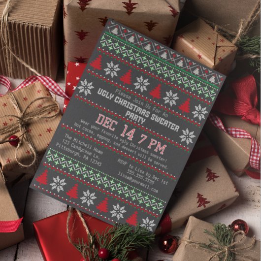 Ugly Christmas Sweater Party Gebreide Sneeuwvlok Kaart