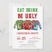 Ugly Christmas Sweater Party Invitation Eet Drink Kaart (Voorkant)