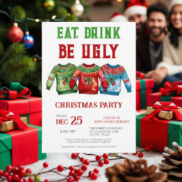 Ugly Christmas Sweater Party Invitation Eet Drink Kaart