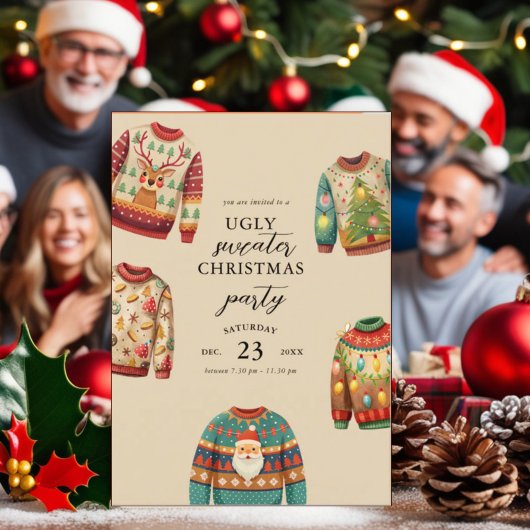 Ugly Christmas Sweater Party Invitation Kaart