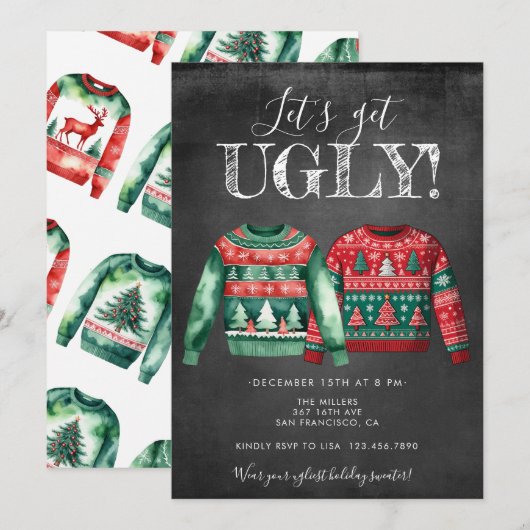 Ugly Christmas Sweater Party Invitation Kaart (Voorkant / Achterkant)
