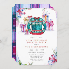 Ugly Christmas Sweater Party Invitation Kaart Holi