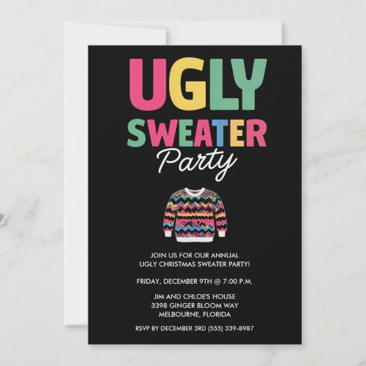 Ugly Christmas Sweater Party Prize Invitation Kaar Kaart (Voorkant)
