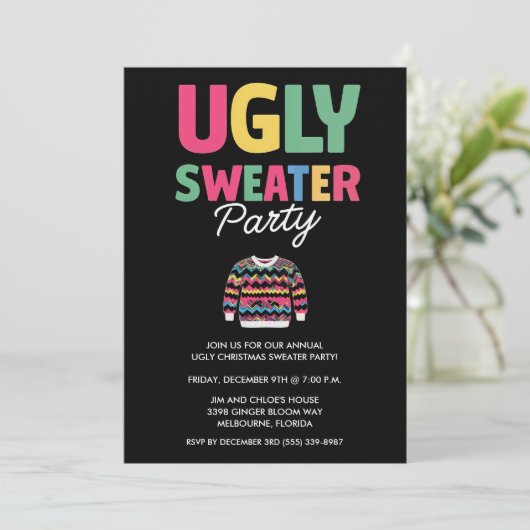 Ugly Christmas Sweater Party Prize Invitation Kaar Kaart (Staand voorkant)