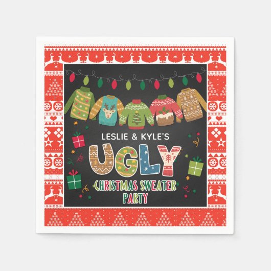 Ugly Christmas Sweater Party Servet - Rode grens (Voorkant)