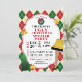 Ugly Christmas Sweater Party Uitnodiging (rood/gro (Staand voorkant)