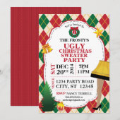 Ugly Christmas Sweater Party Uitnodiging (rood/gro (Voorkant / Achterkant)