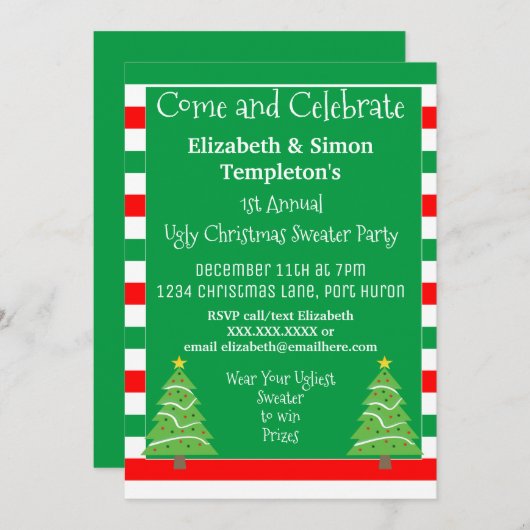 Ugly Christmas Sweater Party Uitnodigingen (Voorkant / Achterkant)