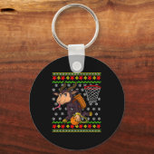 Ugly Christmas Sweater Pattern Kids Krampus Basket Sleutelhanger (Voorkant)