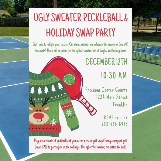 Ugly Christmas Sweater Pickleball Gift Swap Kaart