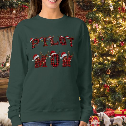 Ugly Christmas Sweater Pilot Mom Aviation Funny