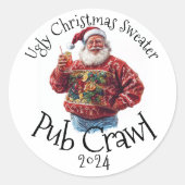 Ugly Christmas Sweater Pub Crawl-activiteit Drink Ronde Sticker (Voorkant)