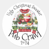 Ugly Christmas Sweater Pub Crawl-activiteit Drink Ronde Sticker (Voorkant)
