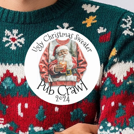 Ugly Christmas Sweater Pub Crawl-activiteit Drink Ronde Sticker