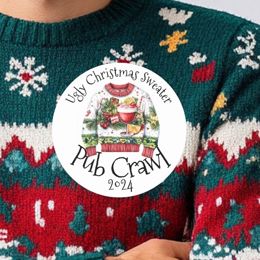 Ugly Christmas Sweater Pub Crawl-activiteit Drink Ronde Sticker