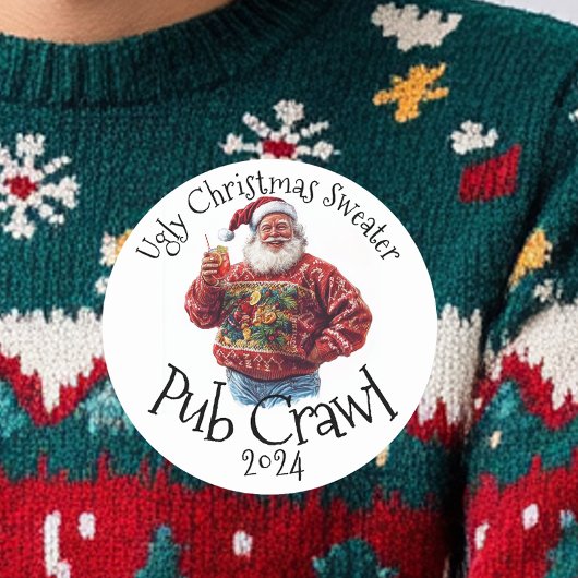 Ugly Christmas Sweater Pub Crawl-activiteit Drink Ronde Sticker