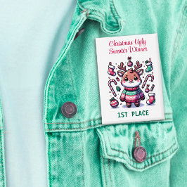 Ugly Christmas Sweater Reindeer Winnaar 1e plaats Button