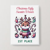 Ugly Christmas Sweater Reindeer Winnaar 1e plaats Button (Voorkant)