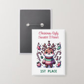 Ugly Christmas Sweater Reindeer Winnaar 1e plaats Button (Voorkant / Achterkant)