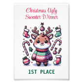 Ugly Christmas Sweater Reindeer Winnaar 1e plaats Foto Afdruk (Voorkant)
