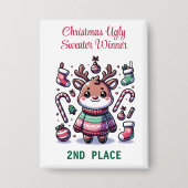 Ugly Christmas Sweater Reindeer Winnaar 2e plaats Button (Voorkant)