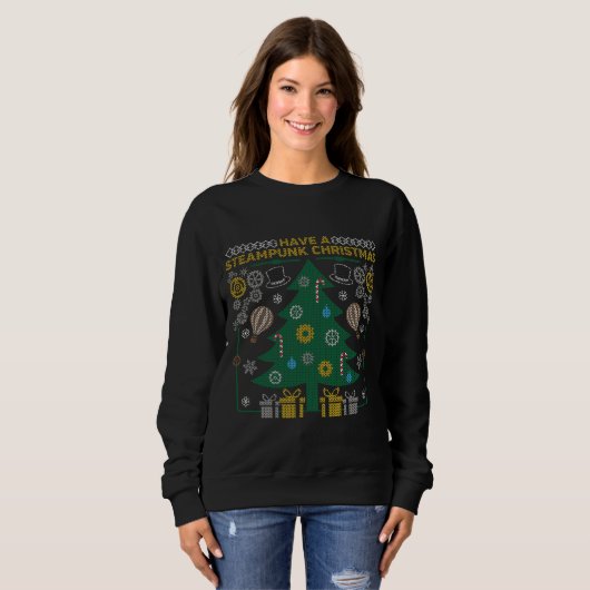 Ugly Christmas Sweater Steampunk Gears Sweatshirt (Voorkant volledig)