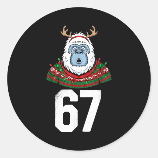 Ugly Christmas Sweater Yeti Gorilla Reindeer 67  Ronde Sticker (Voorkant)