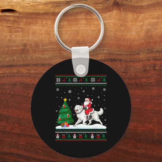 Ugly Christmas Tree Lights Santa Riding Great Pyre Sleutelhanger (Voorkant)