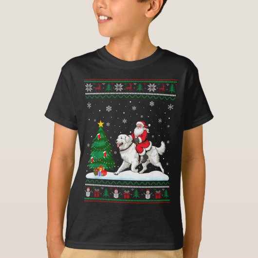 Ugly Christmas Tree Lights Santa Riding Great Pyre T-shirt (Voorkant)