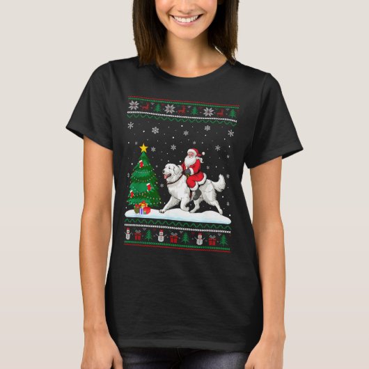 Ugly Christmas Tree Lights Santa Riding Great Pyre T-shirt (Voorkant)