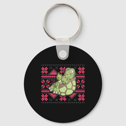 Ugly Christmas Turtle Middle Finger Off Funny Sarc Sleutelhanger (Voorkant)