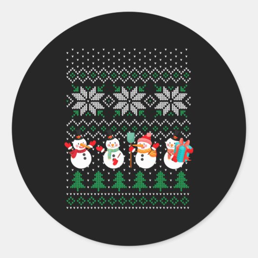 Ugly Christmas Xmas Tree Snowman Santa Claus New Y Ronde Sticker (Voorkant)