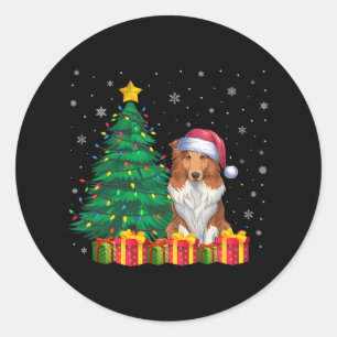 Ugly Collie Santa Hat Christmas Lights Hondenliefh Ronde Sticker