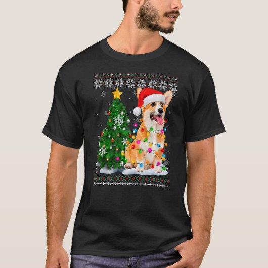 Ugly Corgi Dog Santa Hat Kerstmis Light T-shirt (Voorkant)