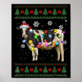 Ugly Cow Christmas Sweater Santa Hat And Light Up  Poster (Voorkant)