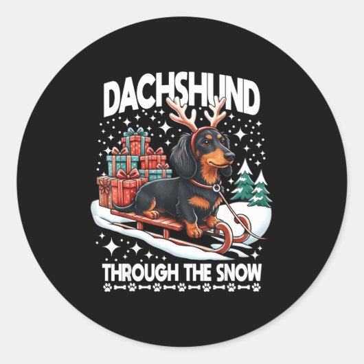Ugly Dachshund Christmasthrough The Snow Gift Chri Ronde Sticker (Voorkant)