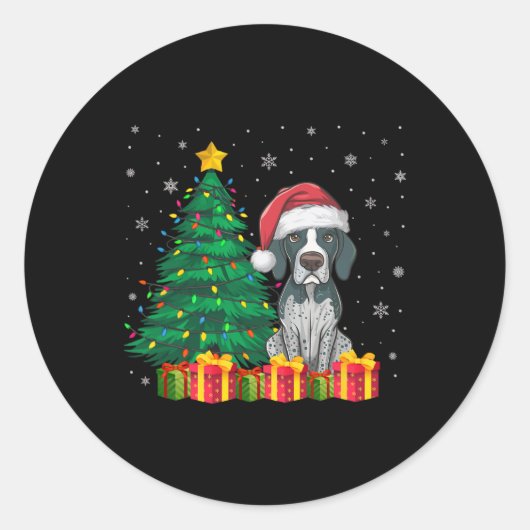 Ugly English Pointer Santa Hat kerstverlichting do Ronde Sticker (Voorkant)