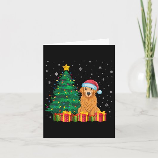 Ugly Golden Retriever Santa Hat Kerstverlichting D Kaart (Voorkant)