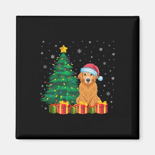 Ugly Golden Retriever Santa Hat Kerstverlichting D Magneet (Voorkant)