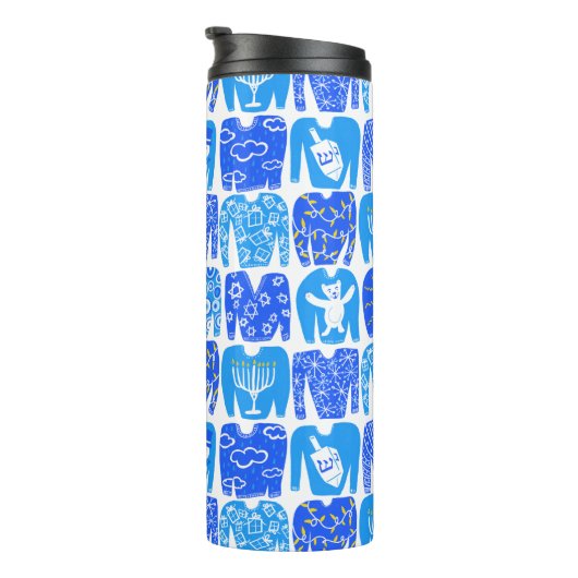 Ugly Hannukah Sweaters Holiday Pattern Thermosbeker (Geroteerd rechts)