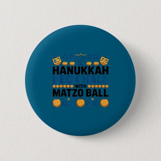 Ugly Hanukkah Deck Hall With Matzo Ball Chanukah  Ronde Button 5,7 Cm (Voorkant)