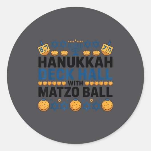 Ugly Hanukkah Deck Hall With Matzo Ball Chanukah  Ronde Sticker (Voorkant)